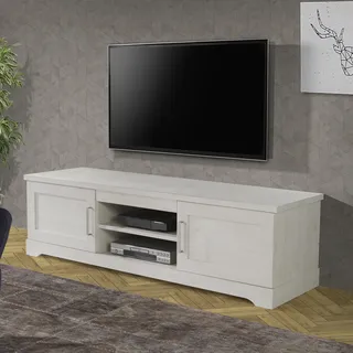 Forte ROCKHAMPTON TV-Schrank 180 190, modernes Lowboard mit 2 Türen, Skandinavischer Stil, Holzwerkstoff, Pinie Weiß Holzdekor, 182,9 cm breit x 52,5 cm hoch x 52,7 cm tief
