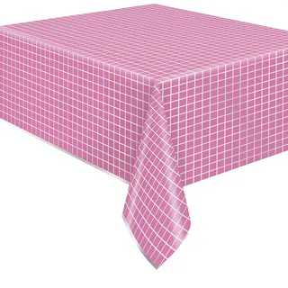 Unique 26283 - Kunststofffolie Tischdecke – 2,13 m x 1,37 m – Silber & Helle Party Rosa – 1 Stück (1 Packung)