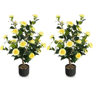 Costway Kamelienbaum Gelb(2er-Set) , Kunststoff , 95 cm , Dekoration, Blumen & Blumentöpfe, Kunstpflanzen