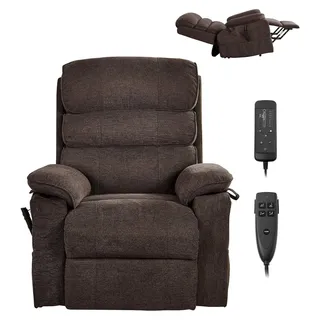 SucceBuy Elektrischer Fernsehsessel mit Aufstehhilfe, Massage- und Wärmefunktion, Relaxsessel für Senioren, Stufenlos verstellbarer Massagesessel mit Chenille-Bezug und Fernbedienung, Braun