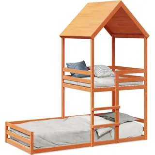 vidaXL Etagenbett mit Dach Wachsbraun 80x200 cm Massivholz Kiefer - Braun