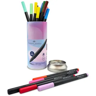 Faber-Castell Finepen, Grip (Gemischte Farben, 15 Fasermaler in Promotion Dose