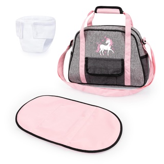 Bayer Design 69033AB Wickeltasche für Puppen, Wickelunterlage, Stoffwindel, Puppenzubehör, Jeans-grau, Rosa