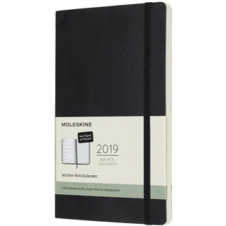 Moleskine Wochen Notizkalender (12 Monate, 2019, Deutsch, mit Feiertagen und Ferientagen für Deutschland/Schweiz/Österreich, Large/A5, Soft Cover) Schwarz