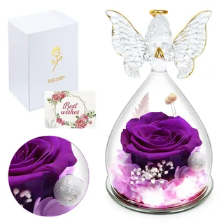 Ninonly Ewige Rose im Glas mit Engel Figur Infinity Rose Geschenk für Frauen Romantisches Geburtstagsgeschenk für Mama Oma Freundin zu Weihnachten Muttertag & Valentinstag