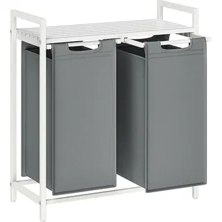Vasagle Wäschekorb 2 Fächer 73 cm x 33 cm x 72 cm Weiß-Grau 92 l