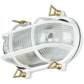 Außenleuchte Wandlampe Weiß Messing Riffelglas B: 21 cm Maritim Garten Eingang