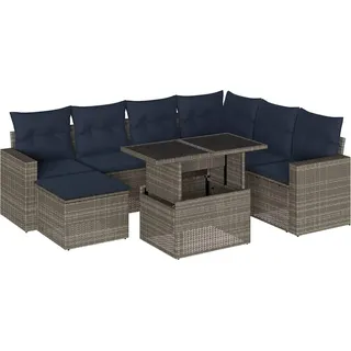 vidaXL 8-teiliges Gartensofa-Set mit Kissen, grau, Polyrattan - Grau