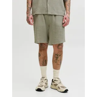Jogger Pants JACK & JONES "JPSTJAIDEN PATRAS JOGGER SHORT REG", Damen, Gr. M, N-Gr, seagrass, Web, Obermaterial: 100% Baumwolle, unifarben, relaxed fit knielang, Hosen Jogger Pants