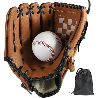 LeapBeast Rechte Hand Baseball Handschuhe, Softball Handschuhe mit 1 Ball, Erwachsenen Baseball Training Wettbewerb Handschuh Verdicken Dauerhaft Softballhandschuhe (Braun, 11.5)
