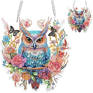 NAIMOER Eule Diamond Painting Anhänger, Diamant Malerei Blume Kinder Erwachsene, Hängende Ornament Bastelset Set für Geschenk Mädchen 7-12Jahre Fensterbilder Wand Dekoration
