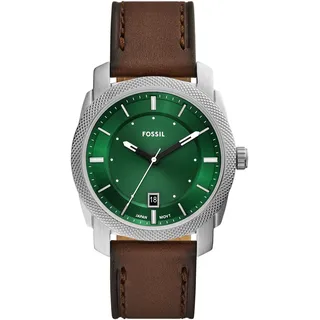 Quarzuhr FOSSIL "MACHINE", braun (braun, grün), Armbanduhren, Herren, Quarzuhr, Armbanduhr, Herrenuhr, Lederarmband, analog, Tag
