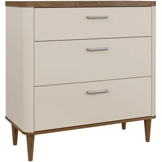 Forte LACETTI Kommode 90, Elegante Kommode mit 3 Schubladen und hohen Füßen, Holzwerkstoff, Wohn-/Schlafzimmer, Kaschmir|Beige|Valencia Eiche Holzdekor, 90,4 cm breit x 81,7 cm hoch x 41,2 cm tief