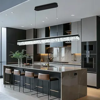 szcflaghip L150cm Linearer Led Pendelleuchte Schwarz Moderner Kronleuchter Dimmbar für Kücheninselbeleuchtung, Esstischlampe Hängend Einfache Installation