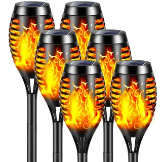 YAZEKY Solarlampen für Außen Garten - 12 LED Solarleuchten fackel mit Realistischer Flammeneffekt, IP65 Wasserdichte Solar Gartenfackeln Solarleuchten für Weg Hinterhöfe (6 Pack)