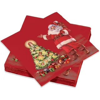 Le Nappage Santa Claus Servietten aus reiner Cellulose-Watte, Weihnachtsmann-Motiv, 20 Stück, 40 x 40 cm, rot