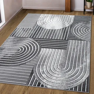 Teppich OTTO HOME "Lysandra" Gr. 6, grau (dunkelgrau), B:200cm H:8mm L:300cm, Kunstfaser, Teppiche, Teppich, 3D-Effekt, softer Kurzflor, pflegeleicht, leichter Glanz, Scandi-Look, Topseller