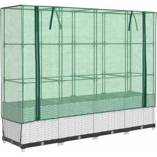 vidaXL Hochbeet mit Gewächshaus-Aufsatz Rattan-Optik 160x40x138 cm - Weiß