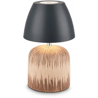 BRILONER - LED Tischlampe kabellos IP44 mit Touch, dimmbar, Keramikfuß, Nachttischlampe, Leselampe, LED Lampe, Dekolampe, Tischleuchte, Akkulampe, Outdoor Lampe, 13,5x22 cm, Anthrazit-Holz