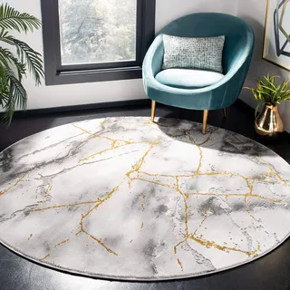 SAFAVIEH Zeitgenössische Teppich für Wohnzimmer, Esszimmer, Schlafzimmer - Craft Collection, Kurzer Flor, Grau und Gold, 122 X 122 cm