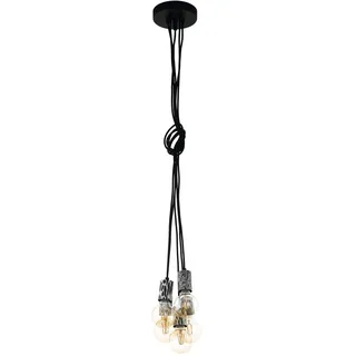 EGLO Pendelleuchte Coulsdon,5 flammige Hängelampe Vintage, Industrial | Hängeleuchte aus Stahl und Folie in Schwarz, Weiß, Animal Print, Esstischlampe, Wohnzimmerlampe hängend mit E27 Fassung