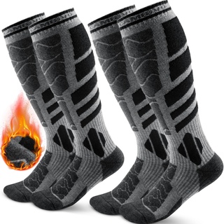 CAMBIVO Skisocken Damen Herren, Merino Socken Sportsocken 35-38 2 Paar, Dicke Thermosocken, Warme Wintersocken, Gepolsterte Kniestrümpfe,Atmungsaktive Skistrümpfe für Skifahren, Wintersport