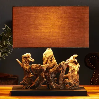 Licht-Erlebnisse Goni Tischleuchte 50cm aus Treibholz Leinen Modern E27 IP20