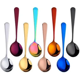 Unyqoos® 8er-Set regenbogenfarbene Suppenlöffel – 16 cm, 188 410 Edelstahl, spiegelpoliert mit irisierender Titanbeschichtung, spülmaschinenfest, Camping & Esstisch