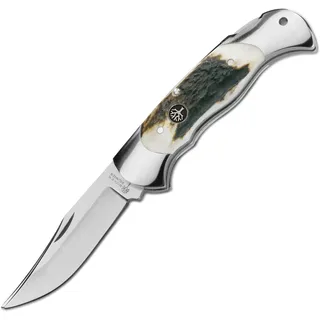 BÖKER SOLINGEN® Scout Hirschhorn - Jagdmesser mit lebenslanger Garantie - klassisches Taschenmesser mit Horngriff - edles Klappmesser in Geschenkbox, silver