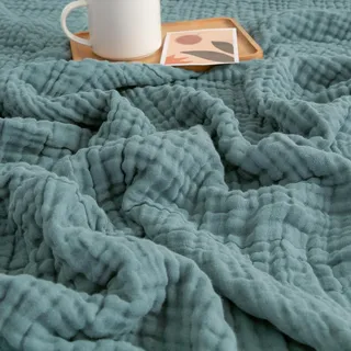 EMME Musselin-Decke 150x200 Baumwolle Oeko-TEX Erwachsene Tagesdecke,Türkis | Sommer-Überwurf Decken Für Couch Atmungsaktive Gaze-Decke Alle Jahreszeiten Weich & Leicht Vorgewaschene Baumwolldecke Sofa