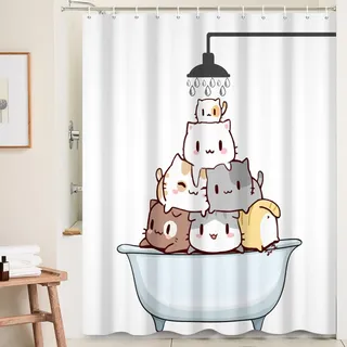 Ttincceer 180x200cm Niedliche Katze Duschvorhang Cartoon Katze in Badewanne Dusche Bad Vorhang Wasserdicht Lustige Tier Haustiere Duschvorhänge Waschbar Badewanne Vorhang