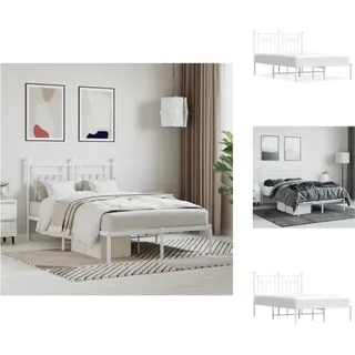 vidaXL Bettgestell mit Kopfteil Metall Weiß 120x200 cm - Betten & Bettgestelle - Weiß