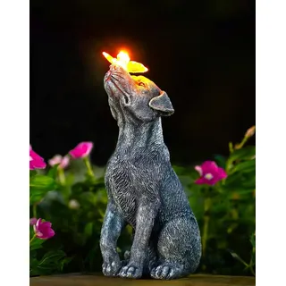 Yeomoo Hund Figuren mit Schmetterling Solar Deko für Außen: Lustige Hunde Gartendeko Hundebesitzer Geschenk für Frauen Männer Mama Geburtstagsgeschenk Wasserdicht Deko für Garten Balkon Zimmer