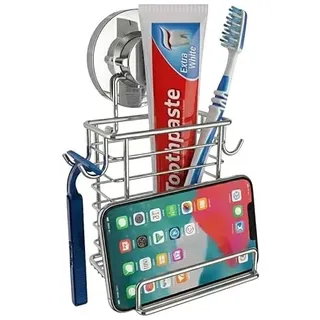 Zahnbürstenhalter Saugnapf Wandmontage Zahnpasta und Zahnbürsten Halter mit leistungsstarkem Vakuum- oder Klebesystem Rostfreier Edelstahl Organizer Elektrische Zahnbürste (Silber)