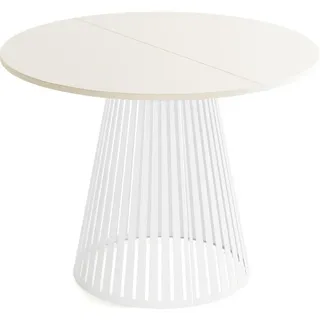 WFL Group Esstisch Naro rund ausziehbar mit Weißem Lamellen-Metallgestell, Beige Cashmere 120-200/120/76 cm , Holzwerkstoff , Rund,Rund , 120x76x120 cm , Esszimmer, Esstische