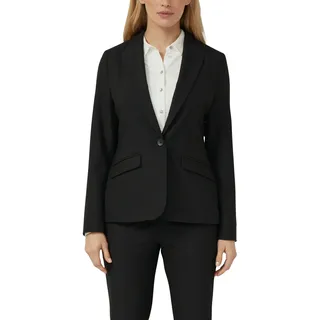 Jackenblazer S.OLIVER BLACK LABEL, Damen, Gr. 38, schwarz, Web, Obermaterial: 62% Polyester, 33% Viskose, 5% Elasthan. Futter: 100% Polyester, unifarben, tailliert hüftbedeckend, V-Ausschnitt, Blazer Jackenblazer, mit 1-Knopf-Verschluss und Viskose-Stretch