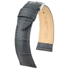 HIRSCH Uhren-Armband Duke L - Uhr-Band aus italienischem Kalbs-Leder mit Alligator-Prägung - Grau - 18 mm