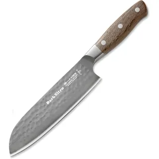 F. DICK Santoku DarkNitro 18 cm - geschmiedet, rostfrei, Klinge extra scharf, 61 HRC, Kochmesser Hammerschlag & Eichenholzgriff - Spezialstahl Küchenmesser - Profi Messer Made in Germany – 81142182