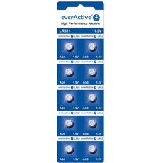 everActive AG0 / G0 / LR521/ LR63 Knopfzellenbatterien 1,5 V, Alkaline Mini Batterie, Lange Haltbarkeit, 10 Stück - Blisterkarte