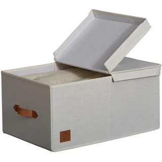 LOVE IT STORE IT Premium Aufbewahrungsbox mit Deckel - Aus Leinen-Baumwoll-Stoff - Verstärkt mit Holz - Groß und stabil - Beige - 50x33x24 cm