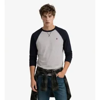 Superdry für Herren. M6010976A Vintage Athletic Baseball T-Shirt grau, marineblau (S), Lässig, Baumwolle, Langarm