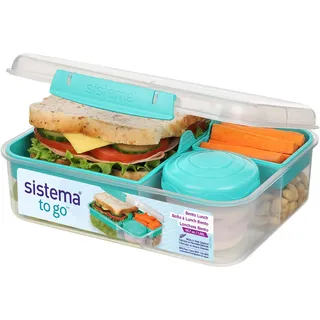 Sistema Bento Box TO GO Brotdose mit Fächern | 1,65 L Lunchbox mit Joghurt- /Fruchtbehälter | Lunchbox Kinder & Erwachsene | Blaugrün