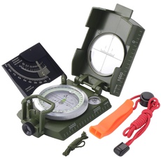 KEESIN Kompass,Wasserdichter stoßfester Militärkompass mit Neigungsmesser mit Aufbewahrungstasche,Gebrauchsanweisung,Überlebenspfeife zum Wandern Klettern Radfahren Geologie erforschen