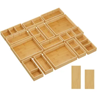 Lifewit 15 Pack Schubladen Organizer Holz mit 18 Trenner, Verstellbar Schubladeneinsatz mit 33 Fächern, Schubladenteiler für Kosmetik Schmuck Besteckkasten, Schubladenorganizer für Küche Badschrank