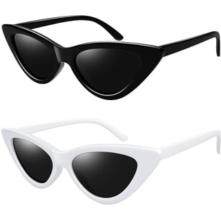 Joopin Klassische Katzenauge Sonnenbrille Damen Schmal und Cat Eye Damen Sonnenbrille Polarisierte Weiß UV400 Cateye Brille Schwarz 80er Doppelpack (Schwarz und Weiß)