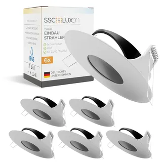 SSC-LUXon 6 Stück YOKU Einbaustrahler IP65 schwenkbar für GU10 & LED Modul – Deckenstrahler Spot für Bad & Außenbereich 230V rund weiß