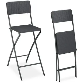 Relaxdays 2er Set Barhocker Rattan - Grau