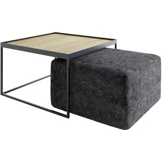 Novel Couchtischset , Grau, Eichefarben , Textil , 2-teilig , Eiche , massiv , rechteckig , eckig , 80x39x80 cm , Holzmöbel, Holztische, Wohnzimmertische Holz, Couchtische Holz