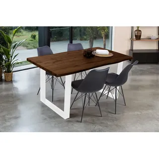 Esstisch Baumkante Holz-Optik Nussbaum 160 x 85 U-Gestell weiß JOSY - Braun