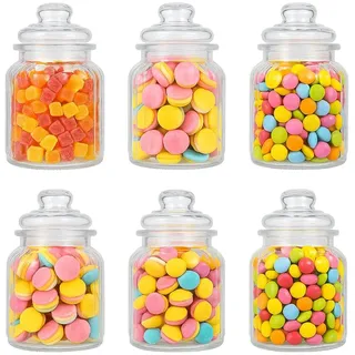 KAMACA Candy Bar Gläser 0,5L – 6er Set Bonbongläser mit Deckel – luftdichte, spülmaschinenfeste Vorratsgläser im Vintage-Stil für Süßigkeiten, Kekse & mehr (6x Bonbonglas 500ml)